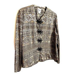 Asian Women Lite Jacket Size 18 Gold Black Semi Shinny Long Slvs Dressy Elegant
